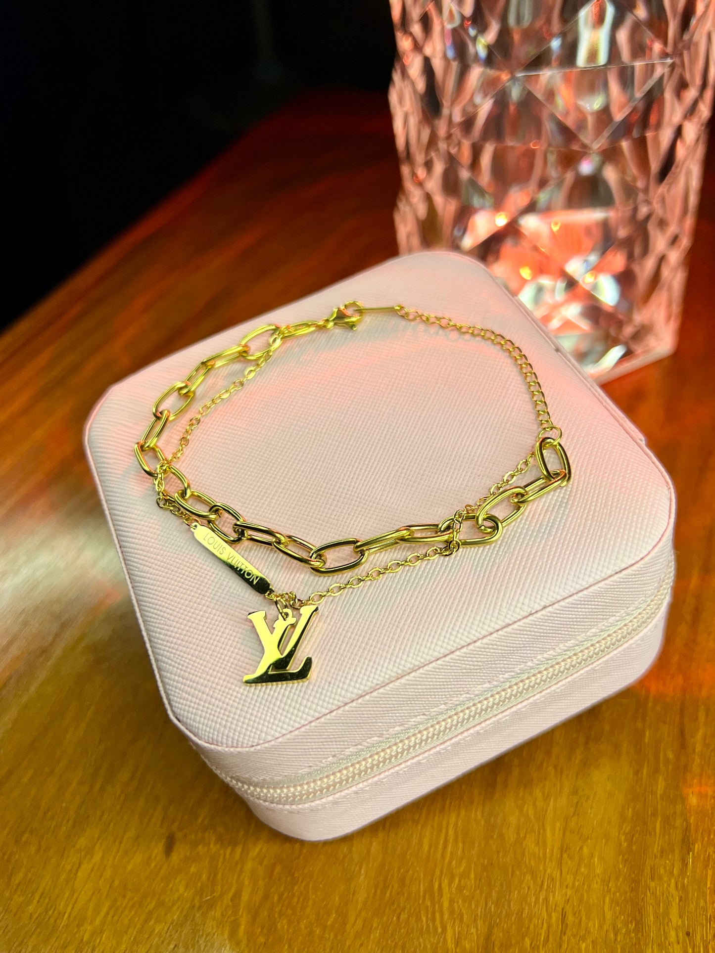 Premium Quality Stainless Steel 18k Lv Double Chain Bracelet