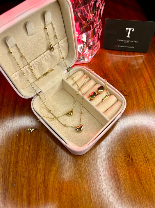 Premium Quality Stainless Steel 18k Filled Heart Complete 3pc Set