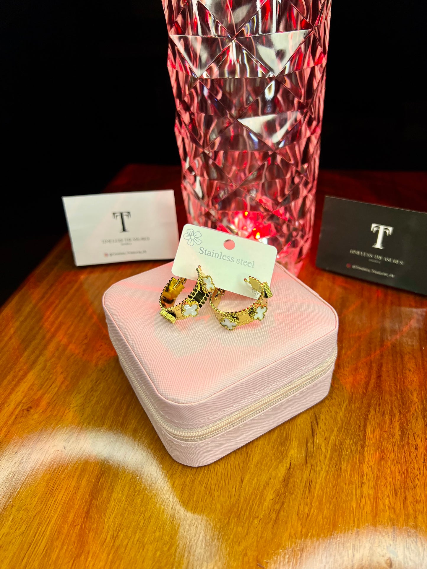 Premium Quality Stainless Steel 18k White Clover Luxury Earrings