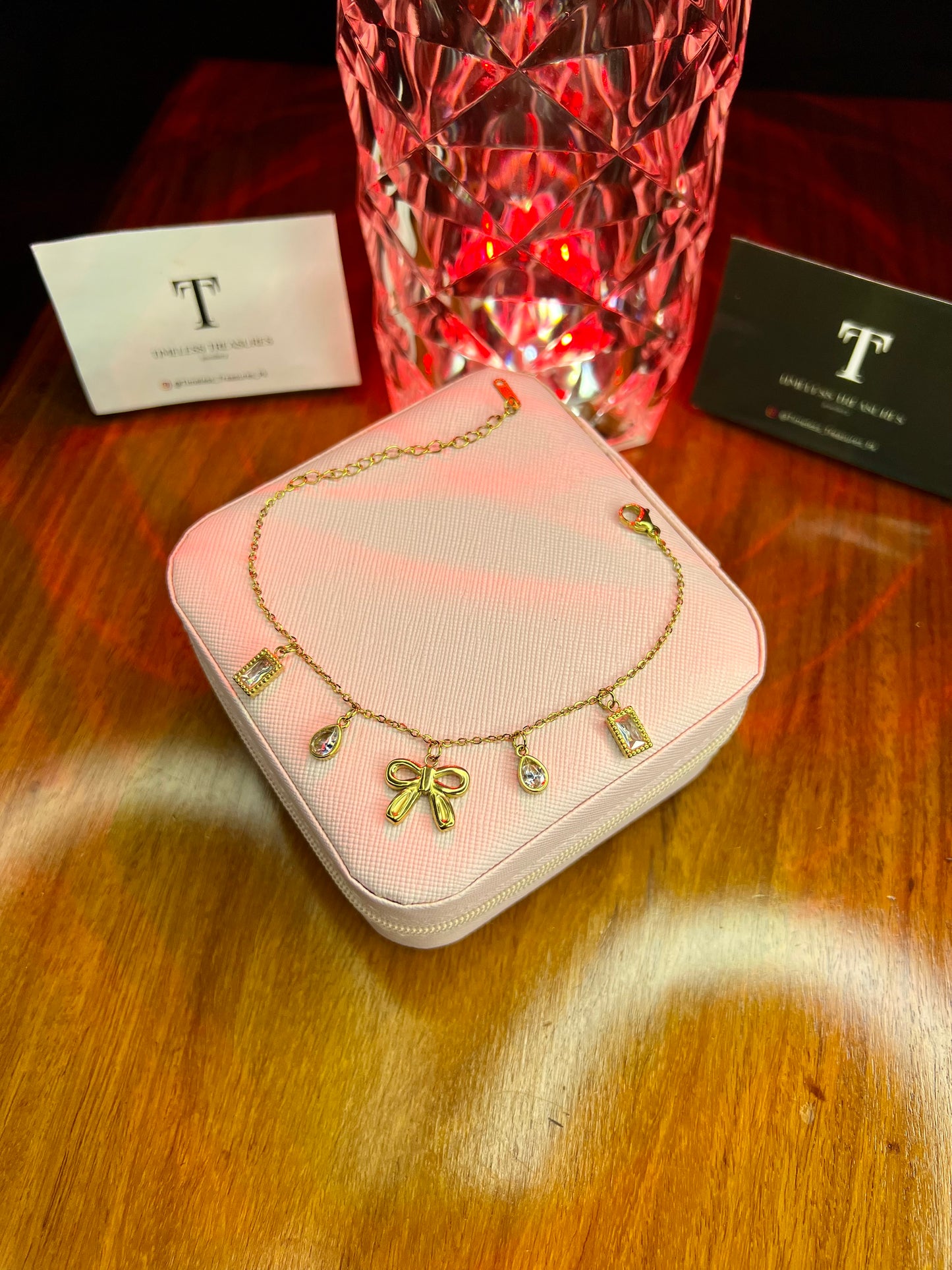 Premium Quality Stainless Steel 18k Crystal Drop Bow Bracelet