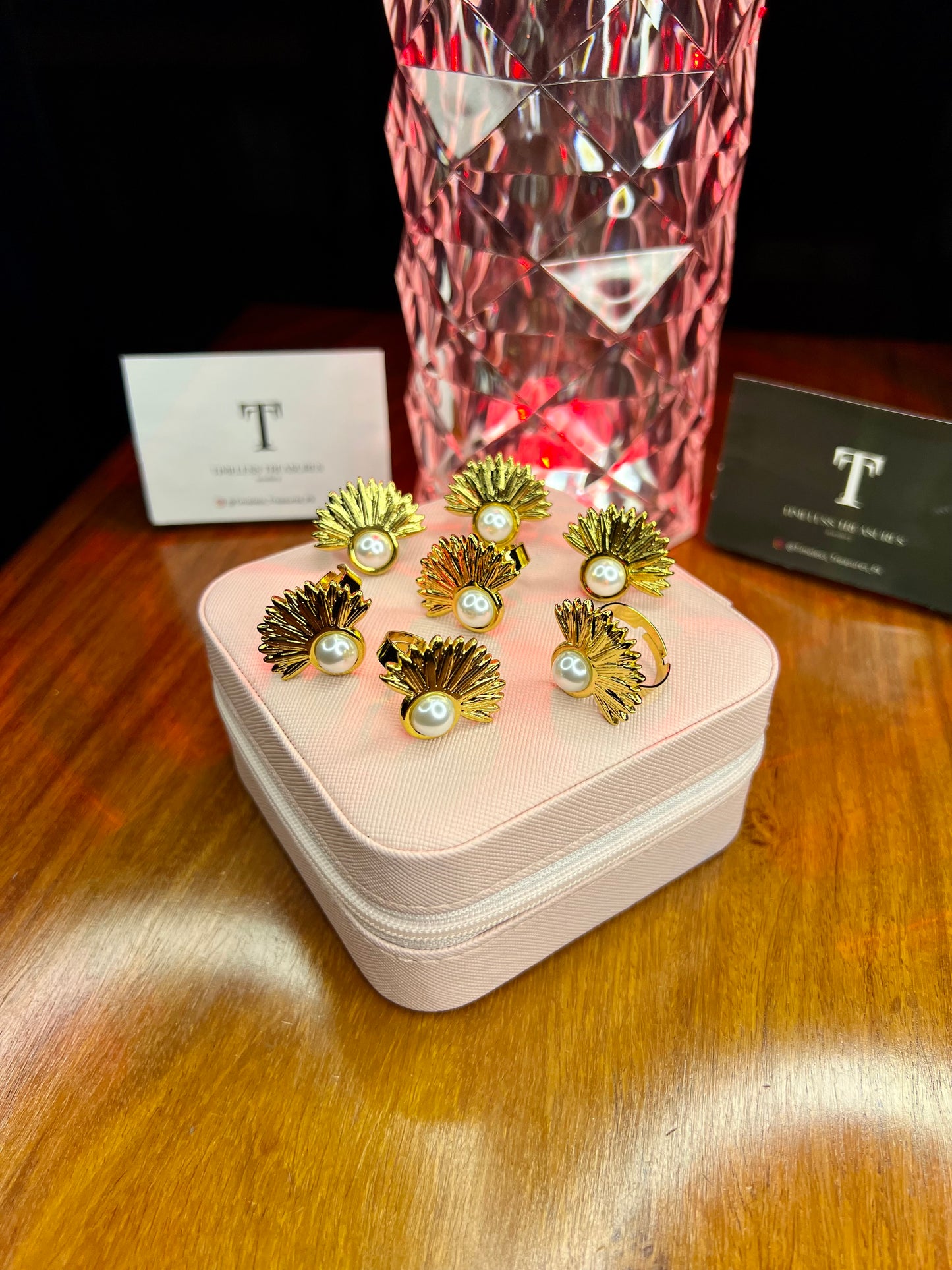 Premium Quality Stainless Steel 18k Pearl Feather Ring