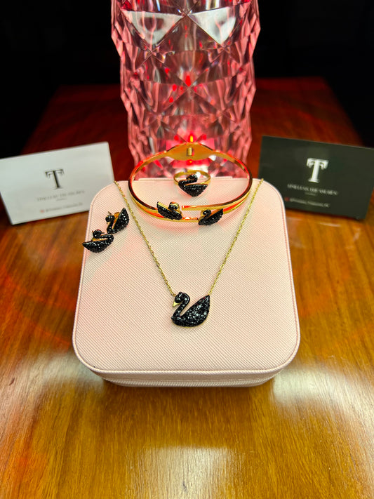 Premium Quality Stainless Steel 18k Black Swan 4pc Complete Set