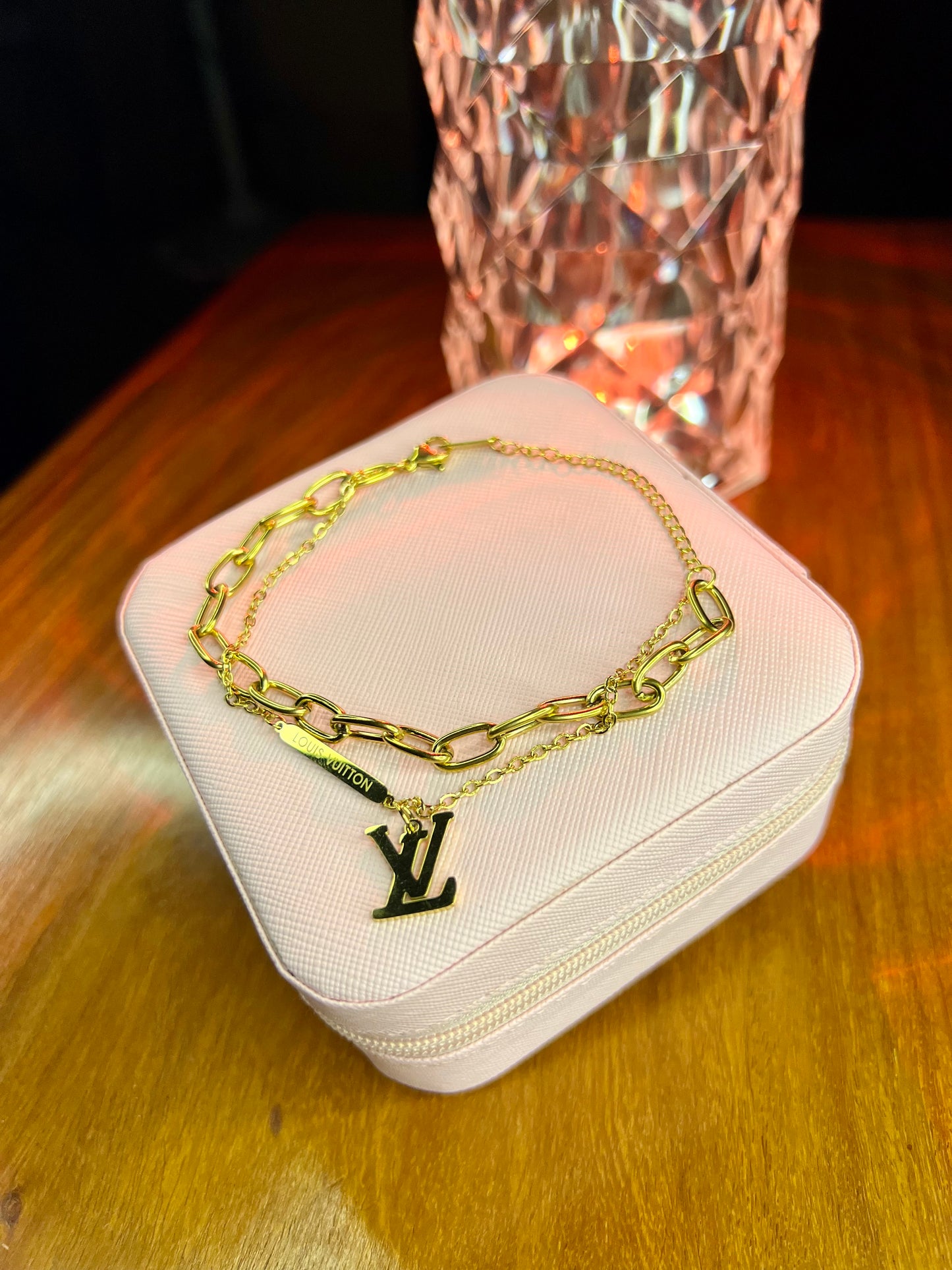 Premium Quality Stainless Steel 18k Lv Double Chain Bracelet