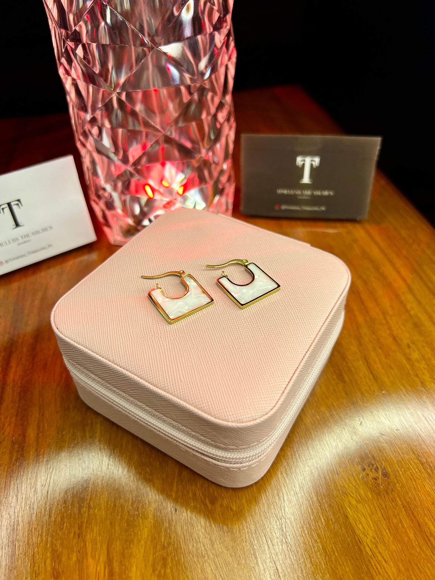 Premium Quality Stainless Steel 18k White Square Enamel Earrings