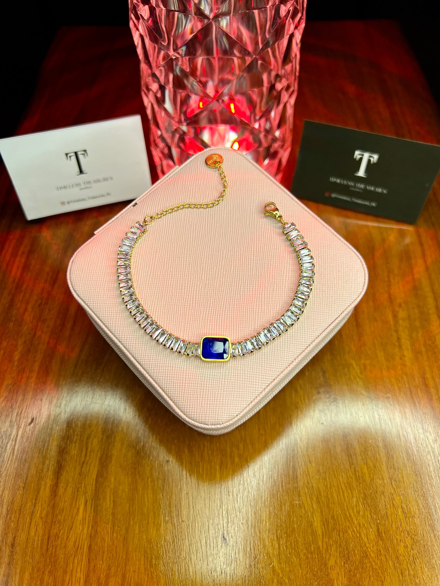 Premium Quality Stainless Steel 18k Blue Stone Tennis Bracelet