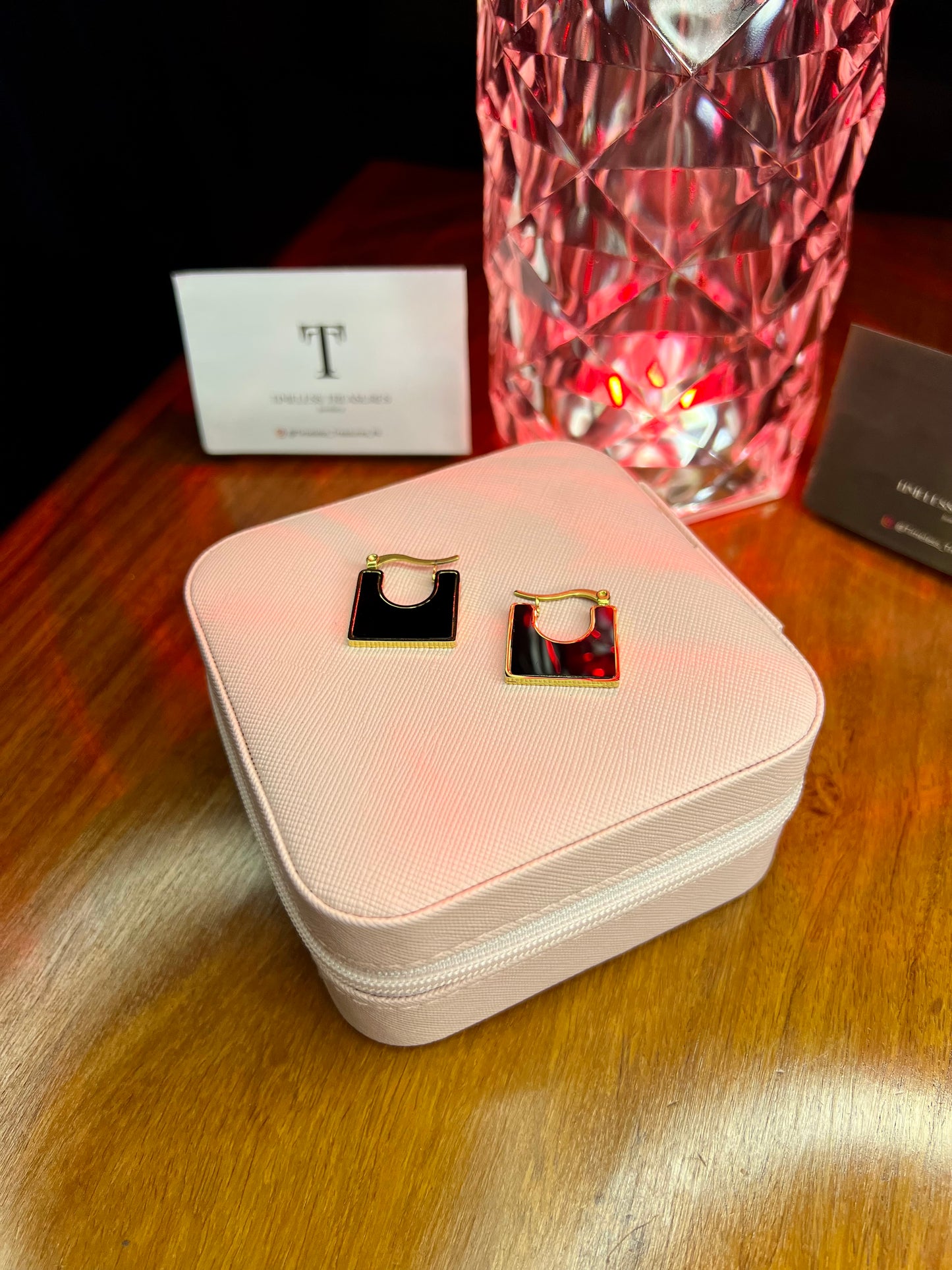 Premium Quality Stainless Steel 18k Black Square Enamel Earrings