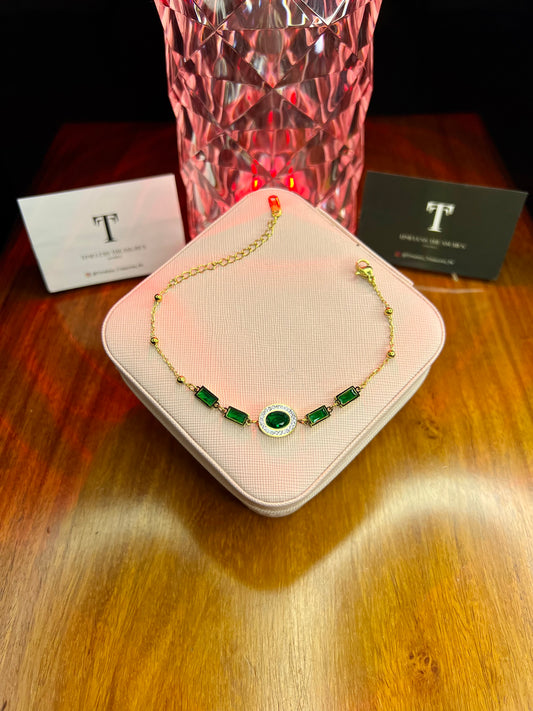 Premium Quality Stainless Steel 18k Green Stone Luxury Bracelet