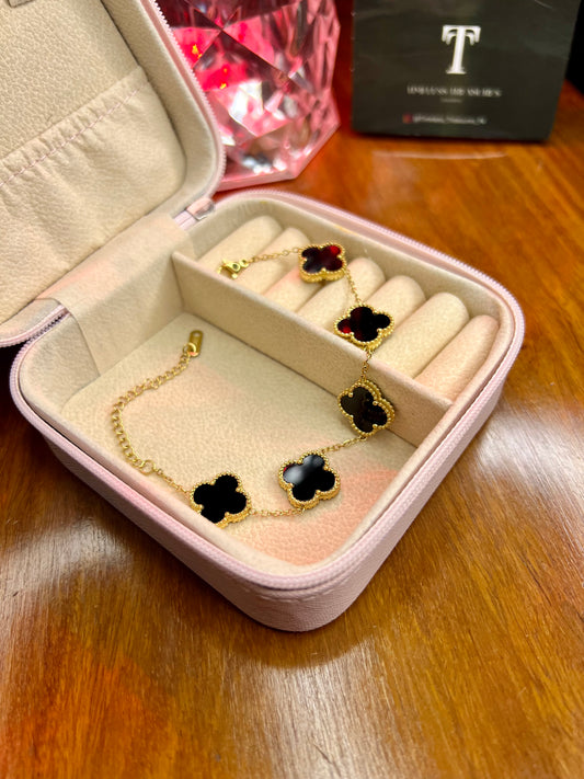 Premium Quality Stainless Steel 18k Black Clover 5 Motifs Bracelet