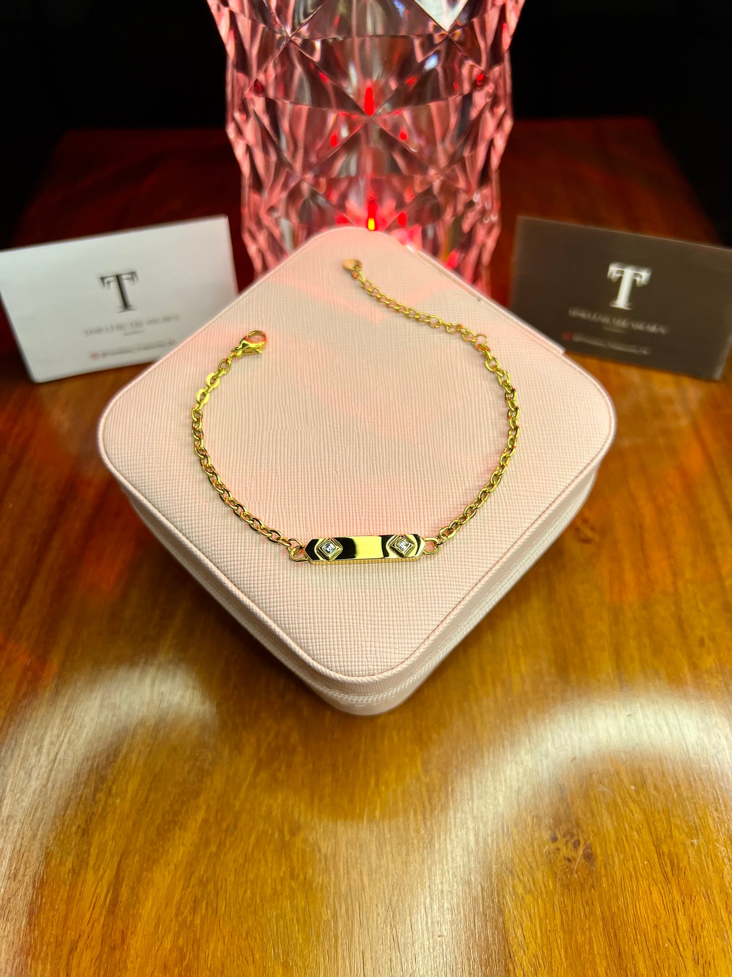 Premium Quality Stainless Steel 18k Gold Stone Bracelet