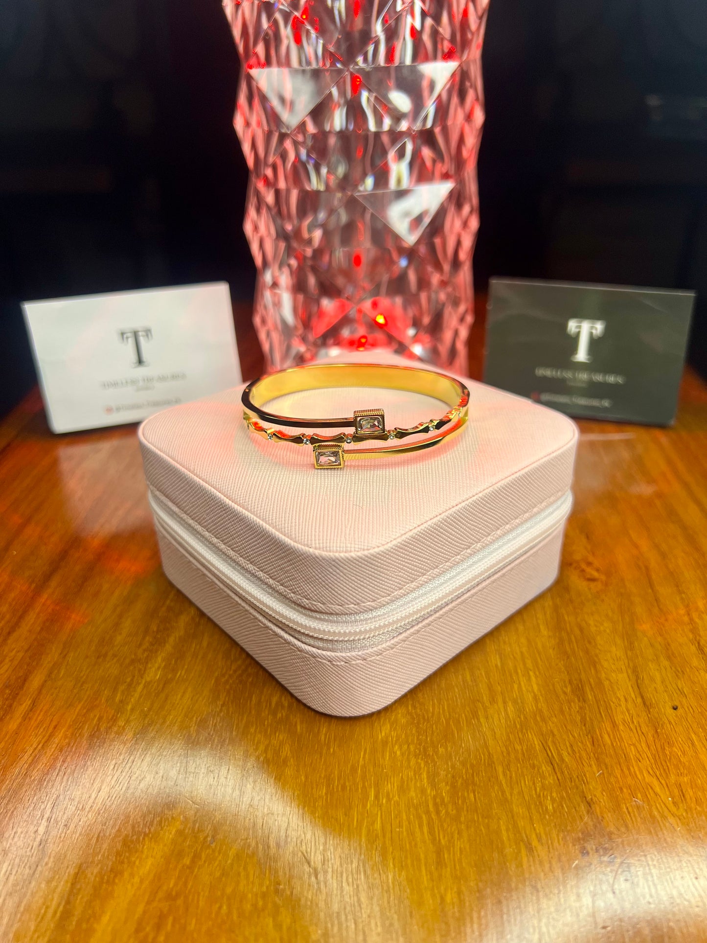 Premium Quality Stainless Steel 18k Double Stone Layered Handcuff