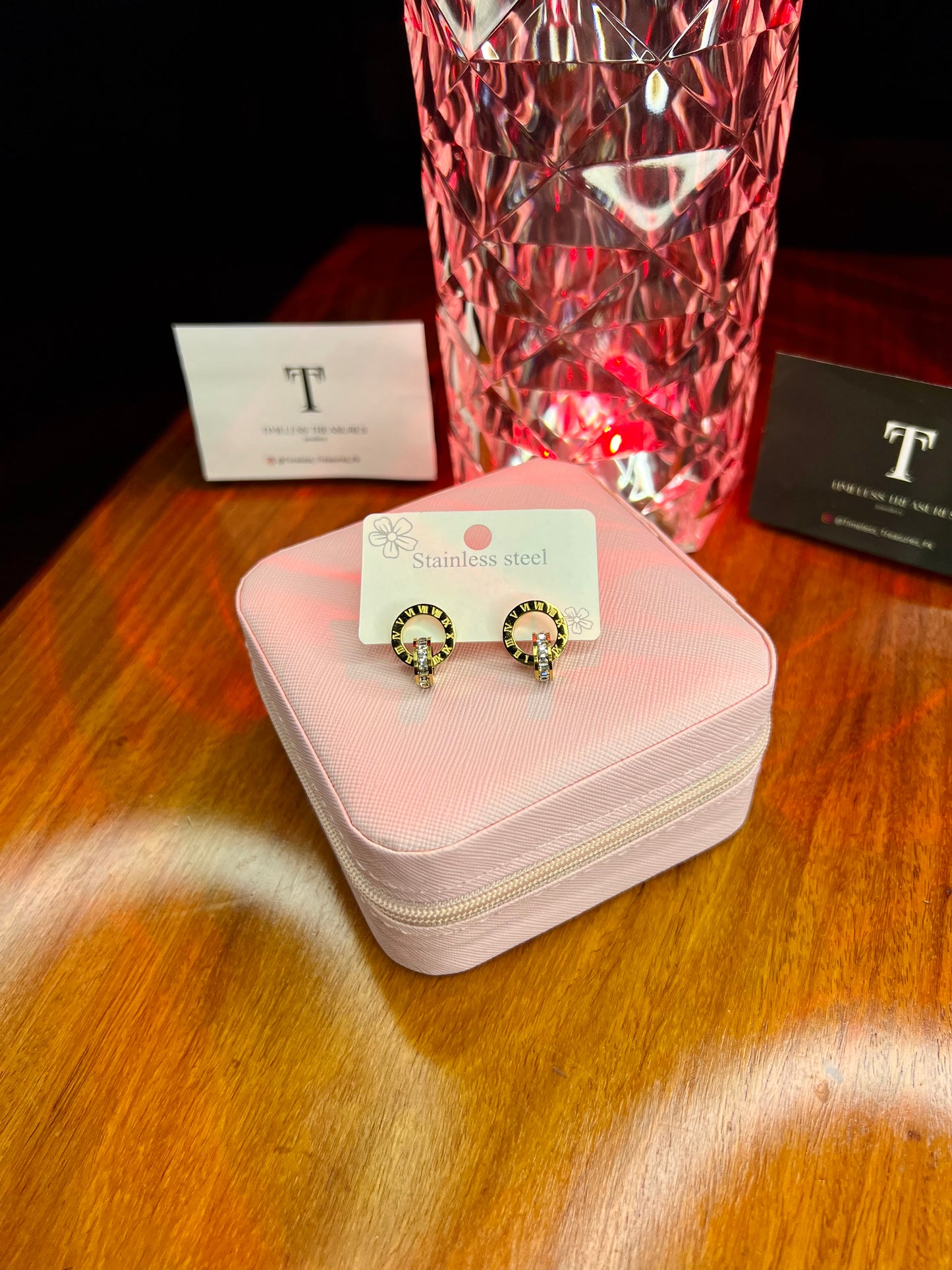 Premium Quality Stainless Steel 18k Roman Ring Stone Earrings