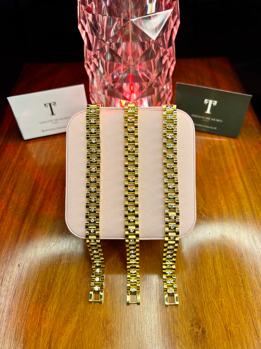 Premium Quality Stainless Steel 18k Stone Studded Chain Link Bracelet