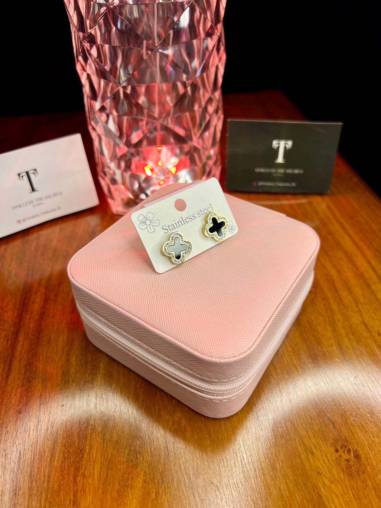 Premium Quality Stainless Steel 18k Luxury Black Clover EarStuds