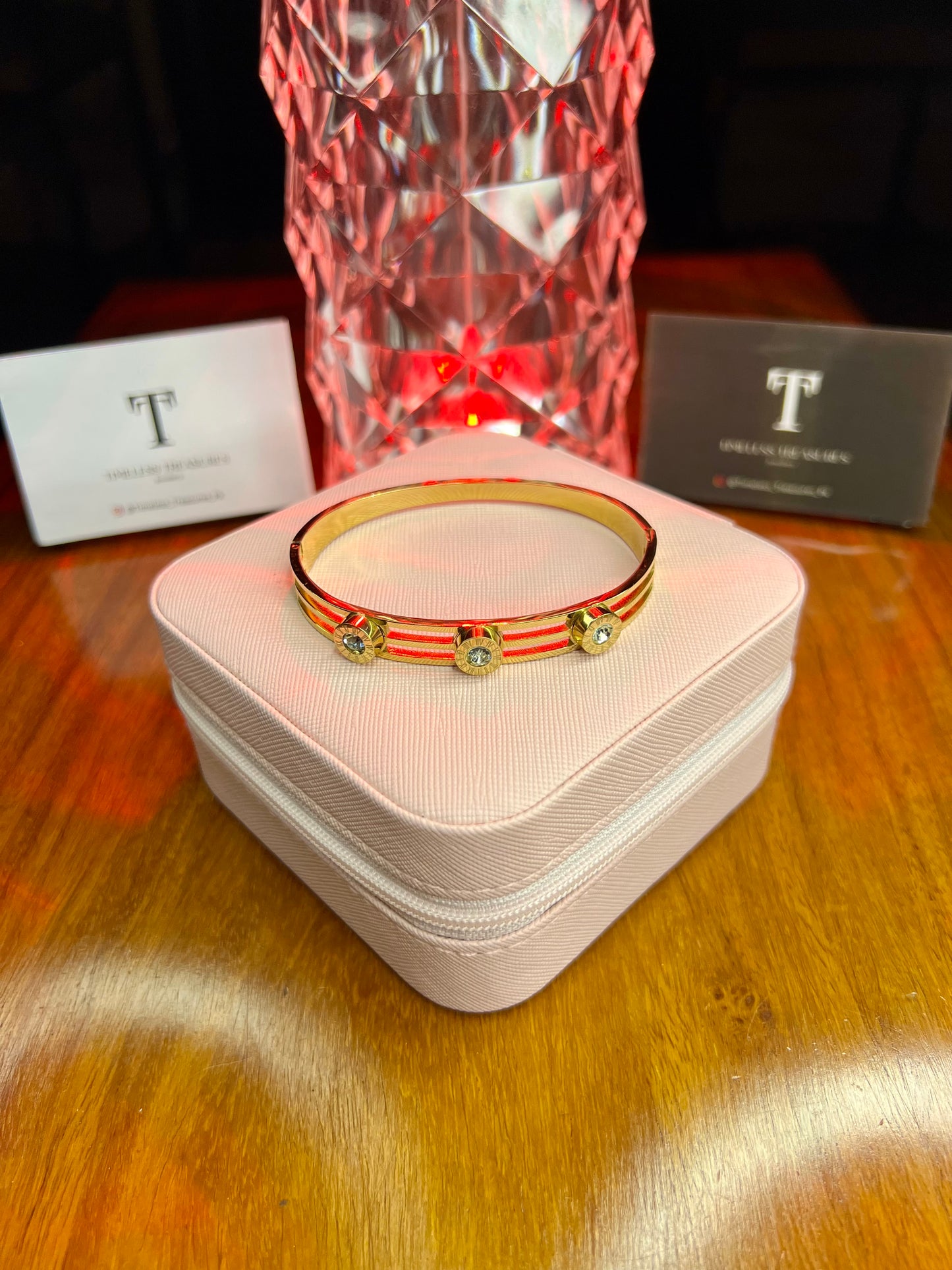 Premium Quality Stainless Steel 18k Tri Stone Golden Handcuff