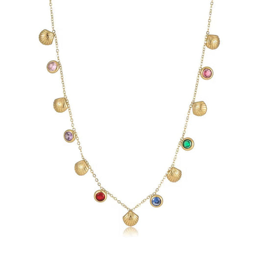 Premium Quality Stainless Steel 18k Multi Colour Shell Stone Necklace