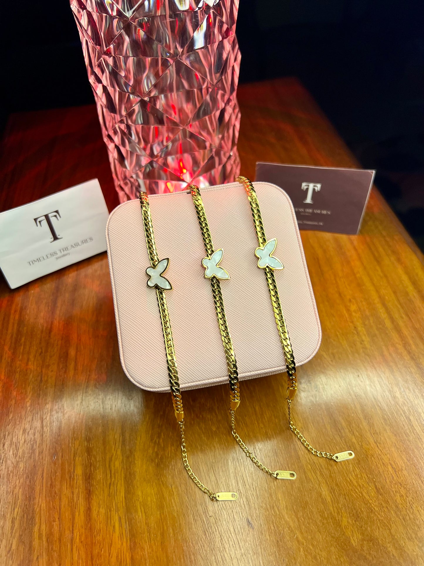 Premium Quality Stainless Steel 18k White Butterfly Chain Bracelet