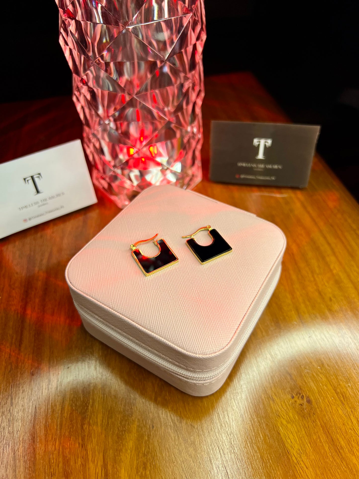 Premium Quality Stainless Steel 18k Black Square Enamel Earrings