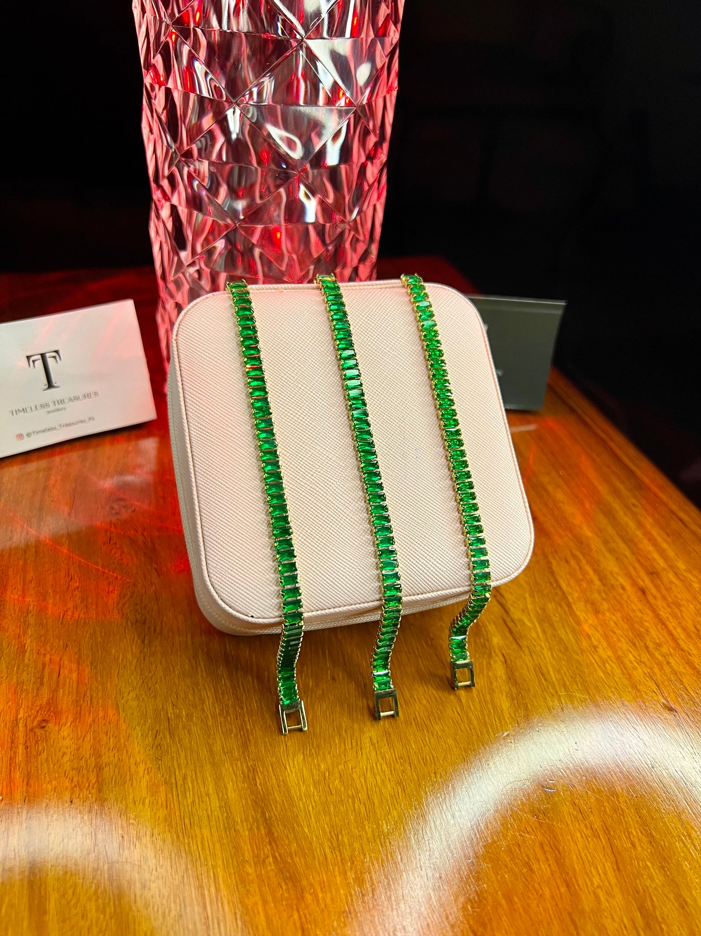 Premium Quality Stainless Steel 18k Green Stone Tennis Bracelet