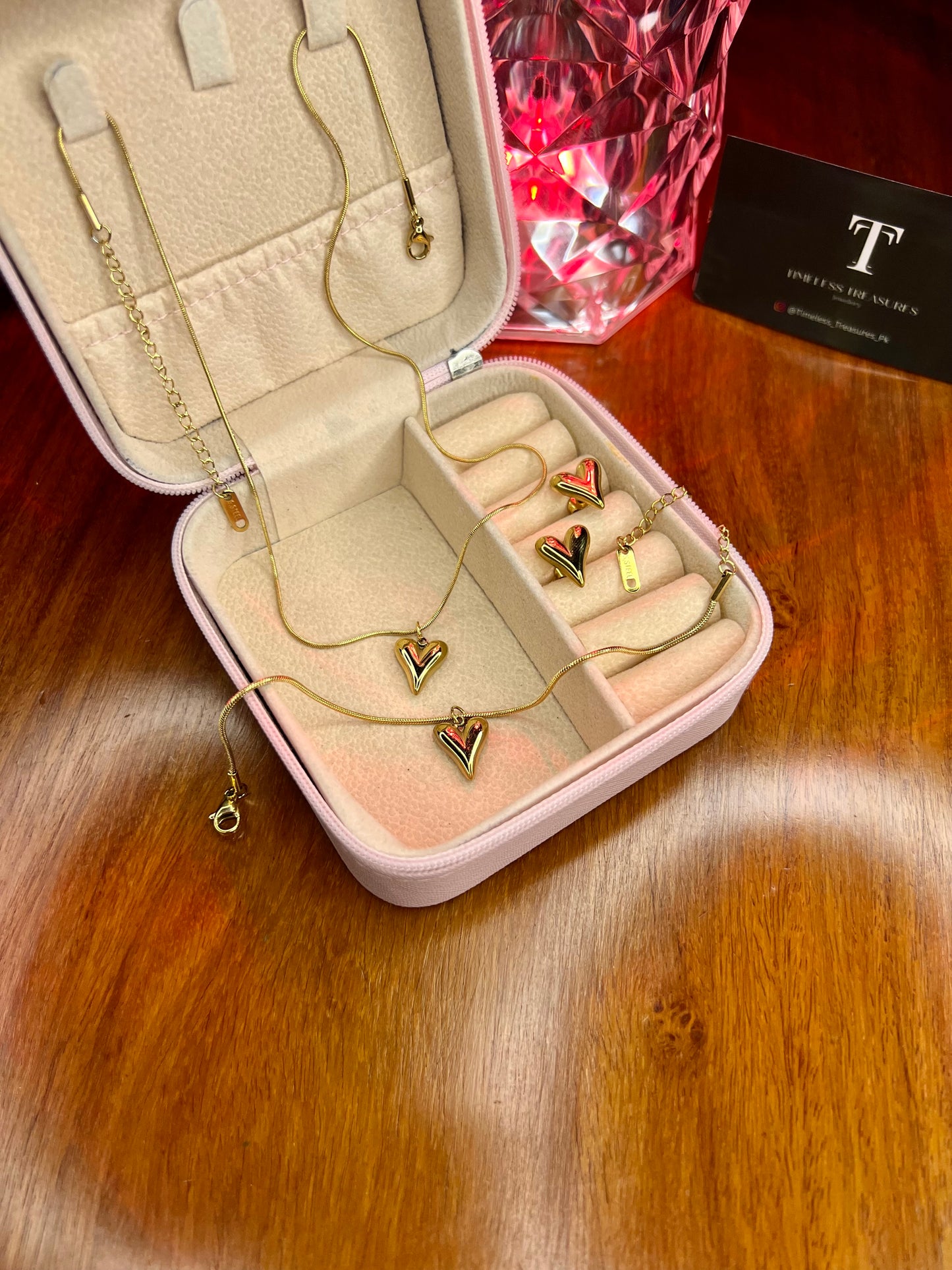 Premium Quality Stainless Steel 18k Golden Heart Luxury 3pc Set