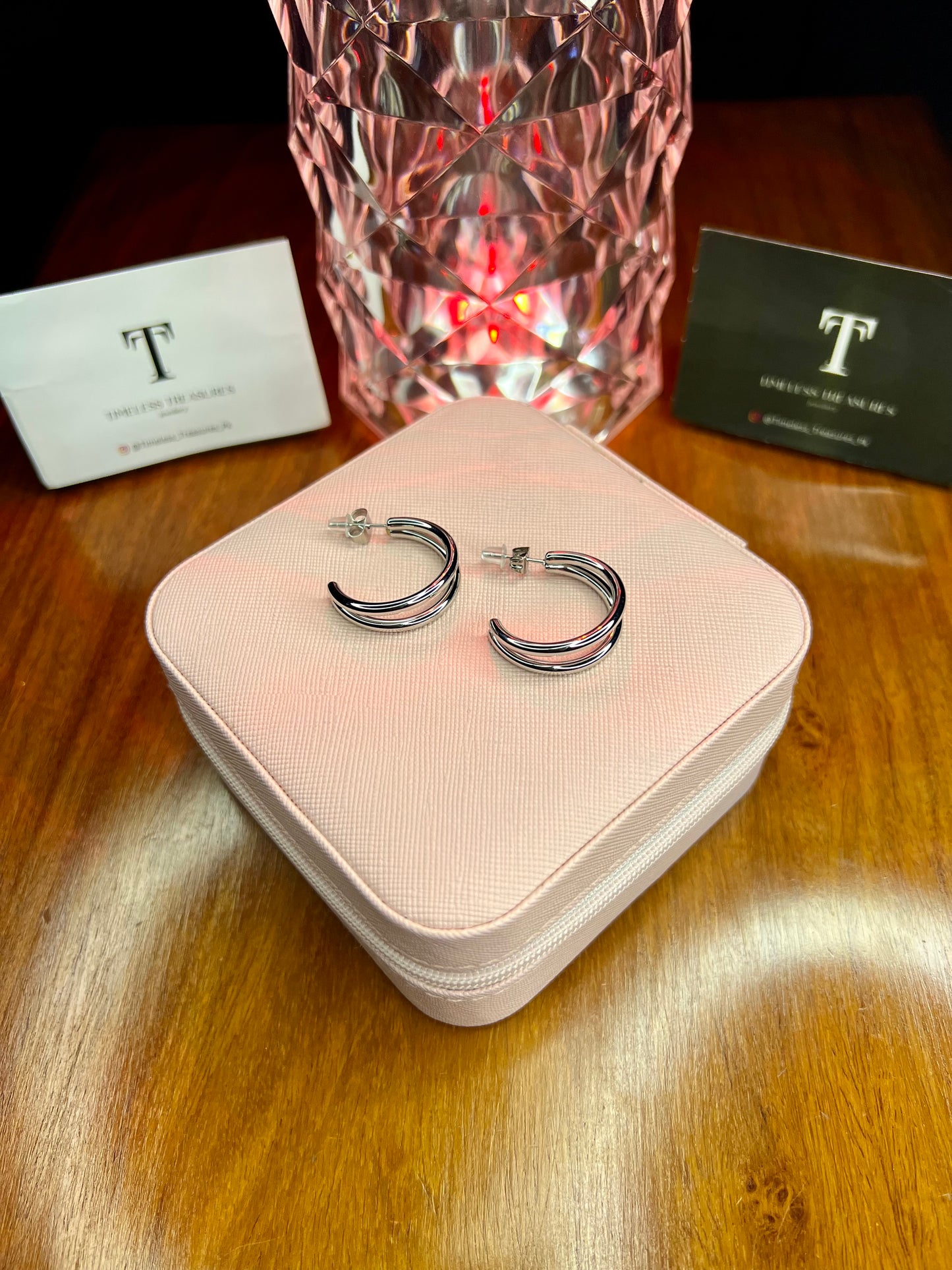 Premium Quality Stainless Steel 18k double Layer Silver Earrings