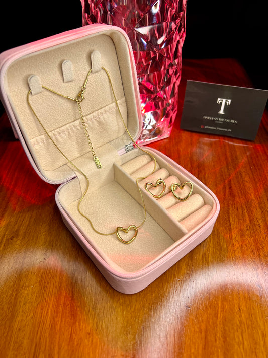 Premium Quality Stainless Steel 18k Golden Heart Necklace Earring Set