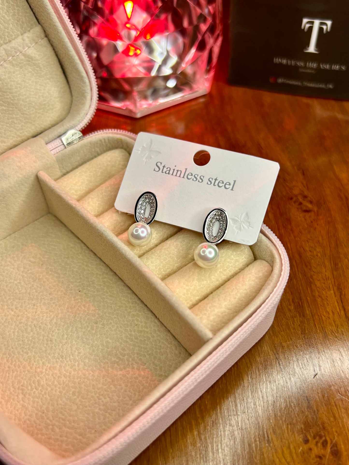 Premium Quality Stainless Steel 18k Pearl Drop Stone EarStuds