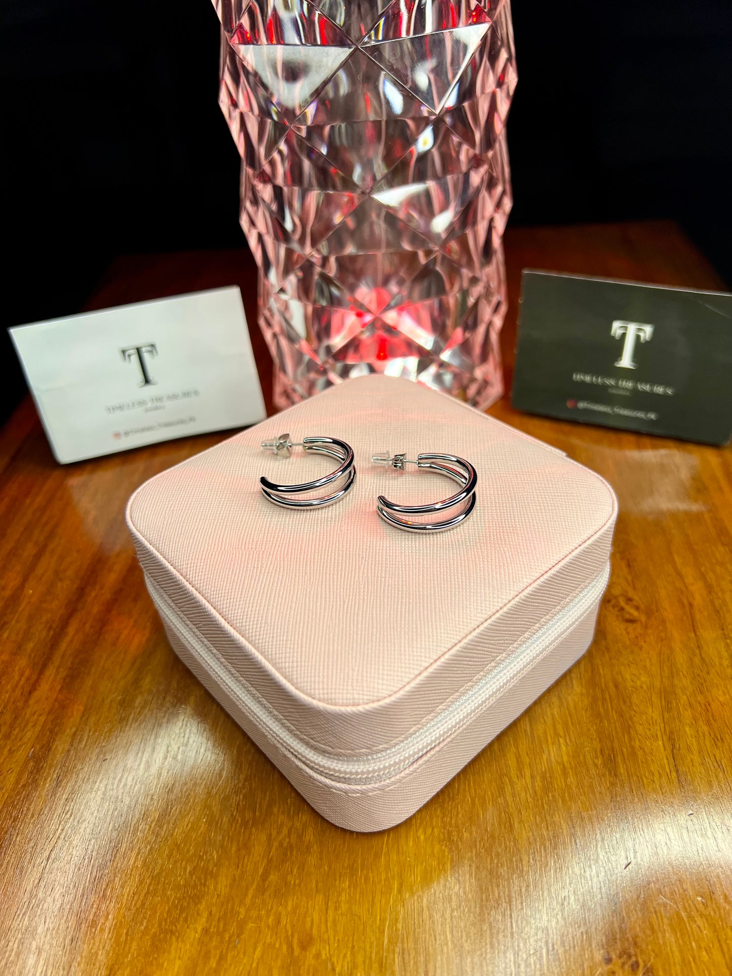 Premium Quality Stainless Steel 18k double Layer Silver Earrings