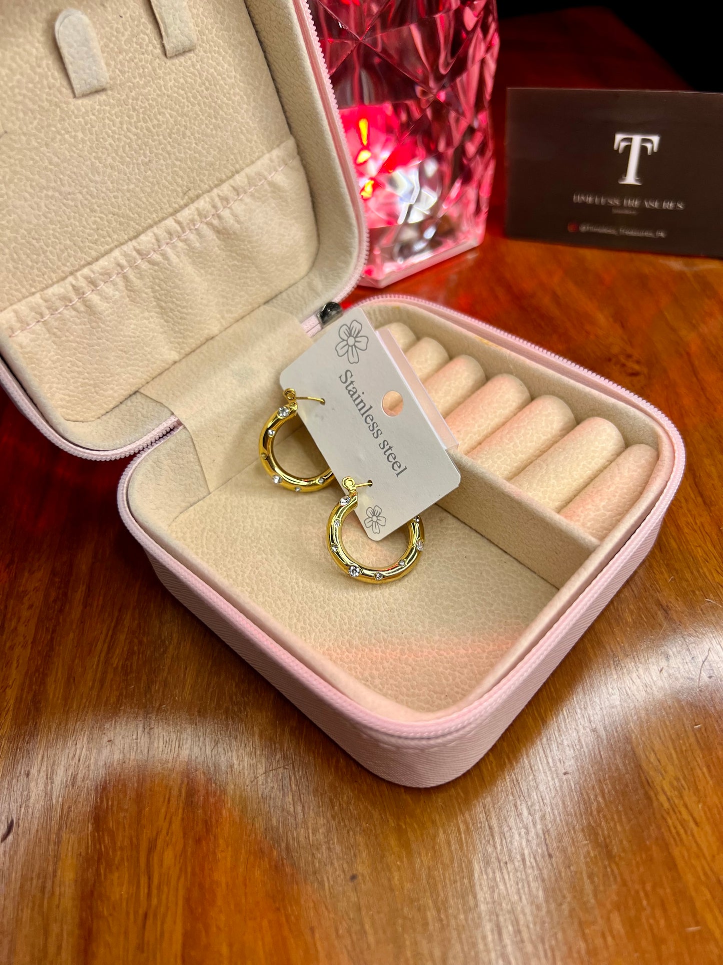 Premium Quality Stainless Steel 18k Stone Studded Luxury Earrings