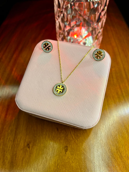 Premium Quality Stainless Steel 18k Tory Necklace Earring Set