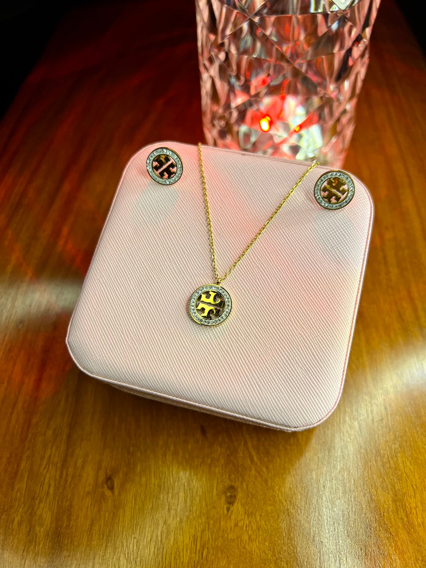 Premium Quality Stainless Steel 18k Tory Necklace Earring Set