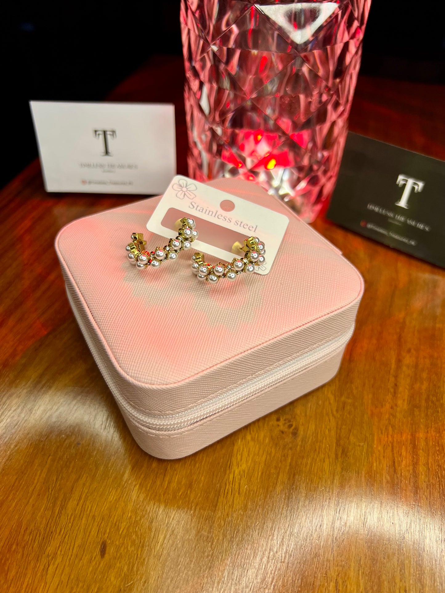 Premium Quality Stainless Steel 18k Pearl C Shape Earrings