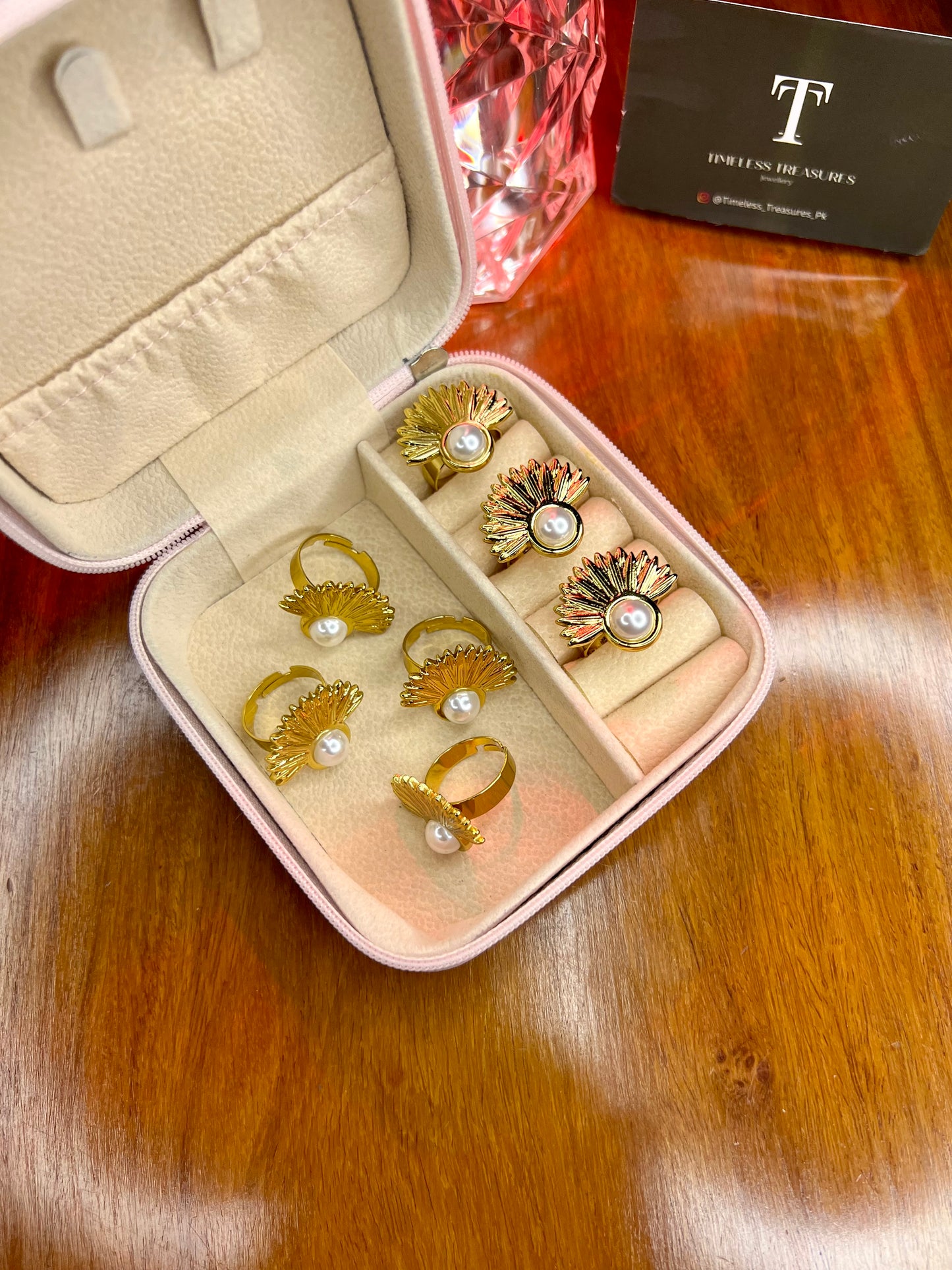 Premium Quality Stainless Steel 18k Pearl Feather Ring