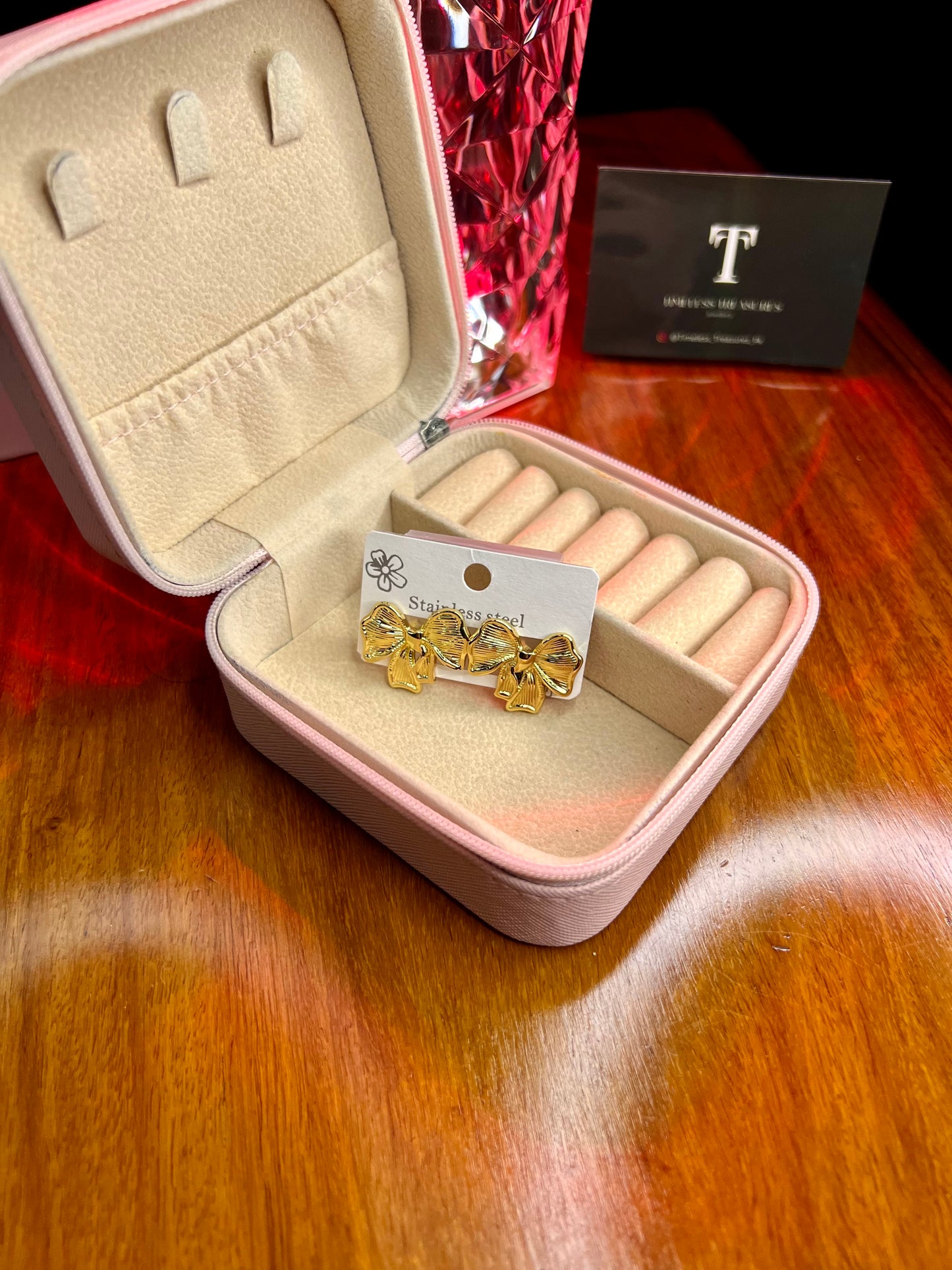 Premium Quality Stainless Steel 18k Classic Bow Gold Studs