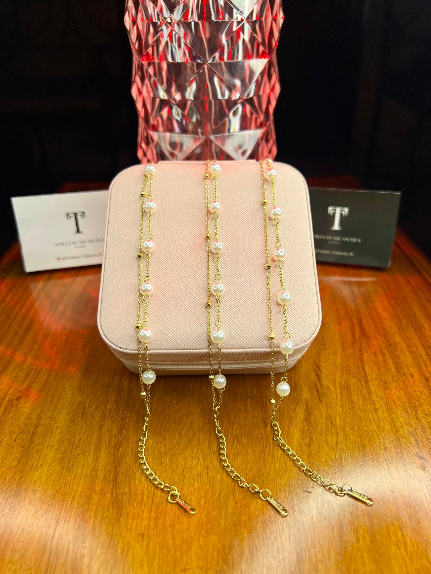 Premium Quality Stainless Steel 18k Double Chain Pearl Bracelet