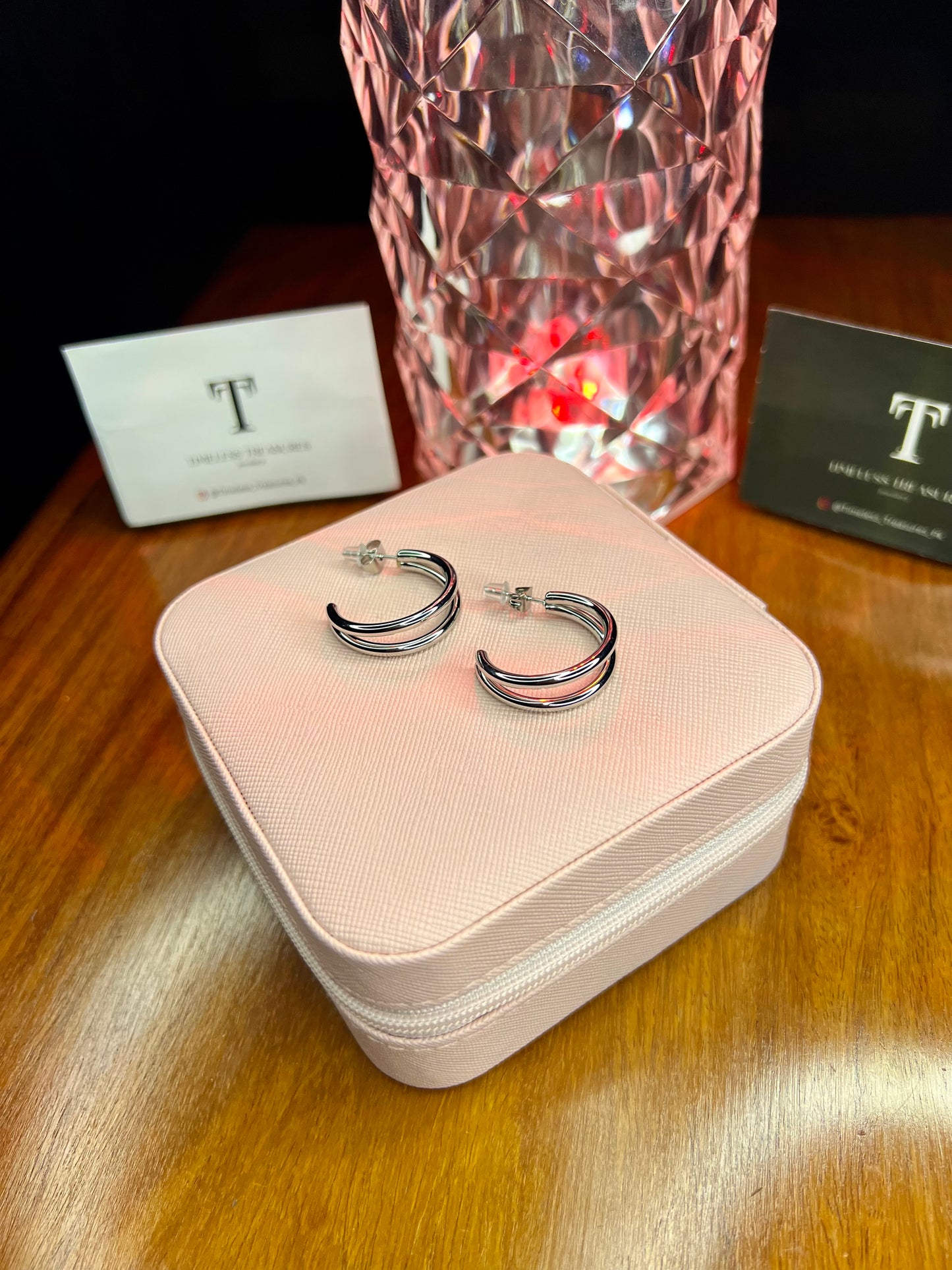 Premium Quality Stainless Steel 18k double Layer Silver Earrings