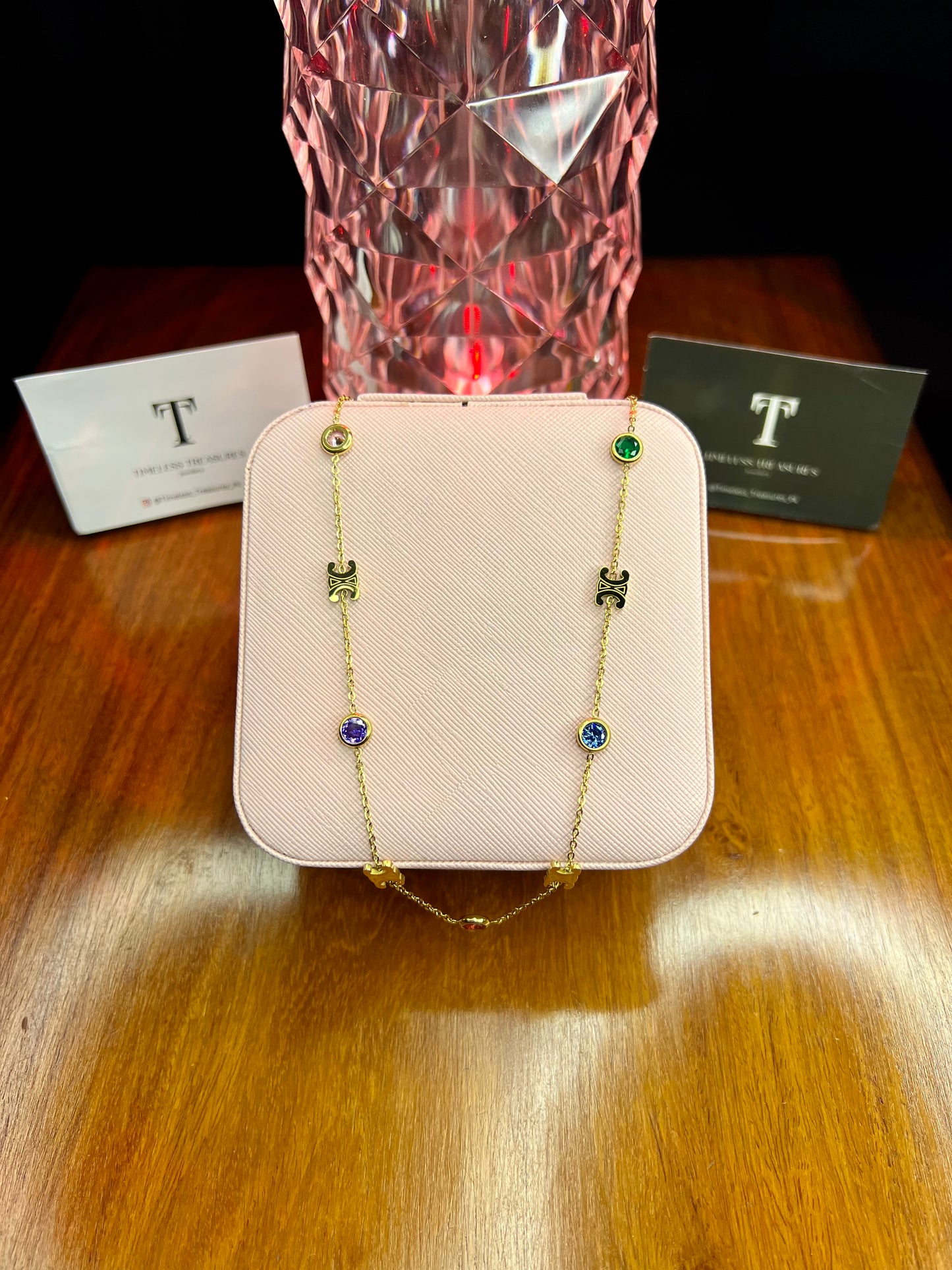 Premium Quality Stainless Steel 18k Multi Colour Stone Necklace
