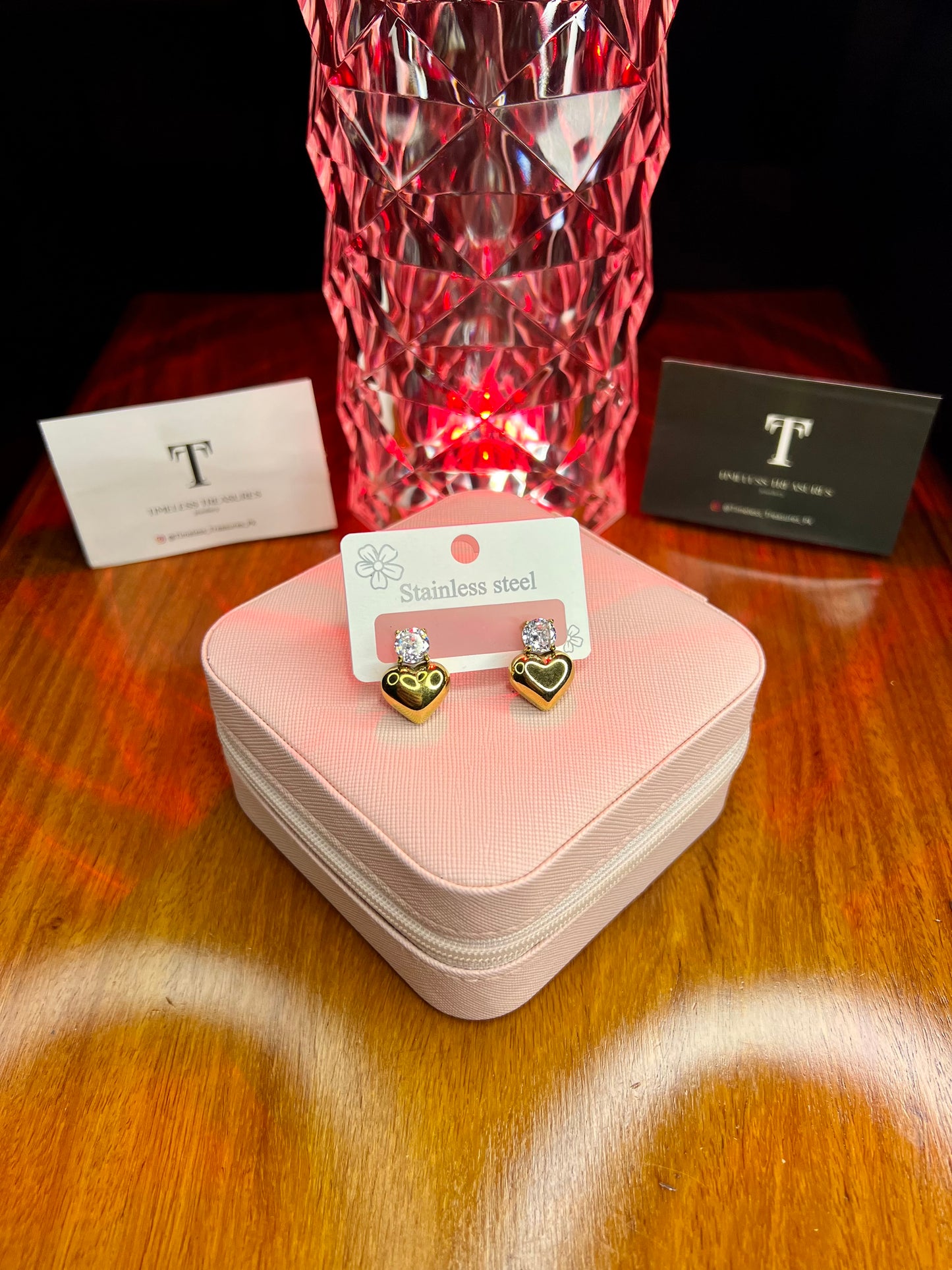 Premium Quality Stainless Steel 18k Stone Heart EarStuds