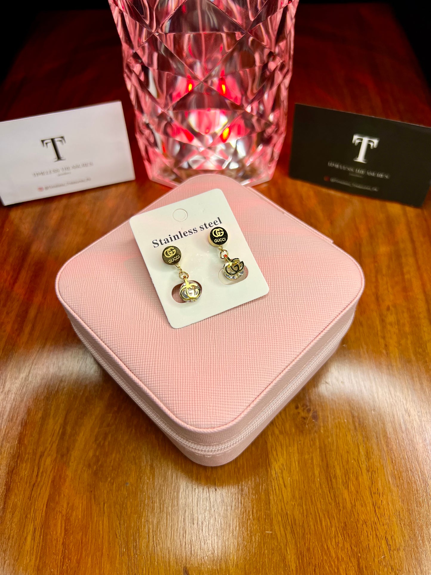 Premium Quality Stainless Steel 18k Gucci Drop Stone Earrings