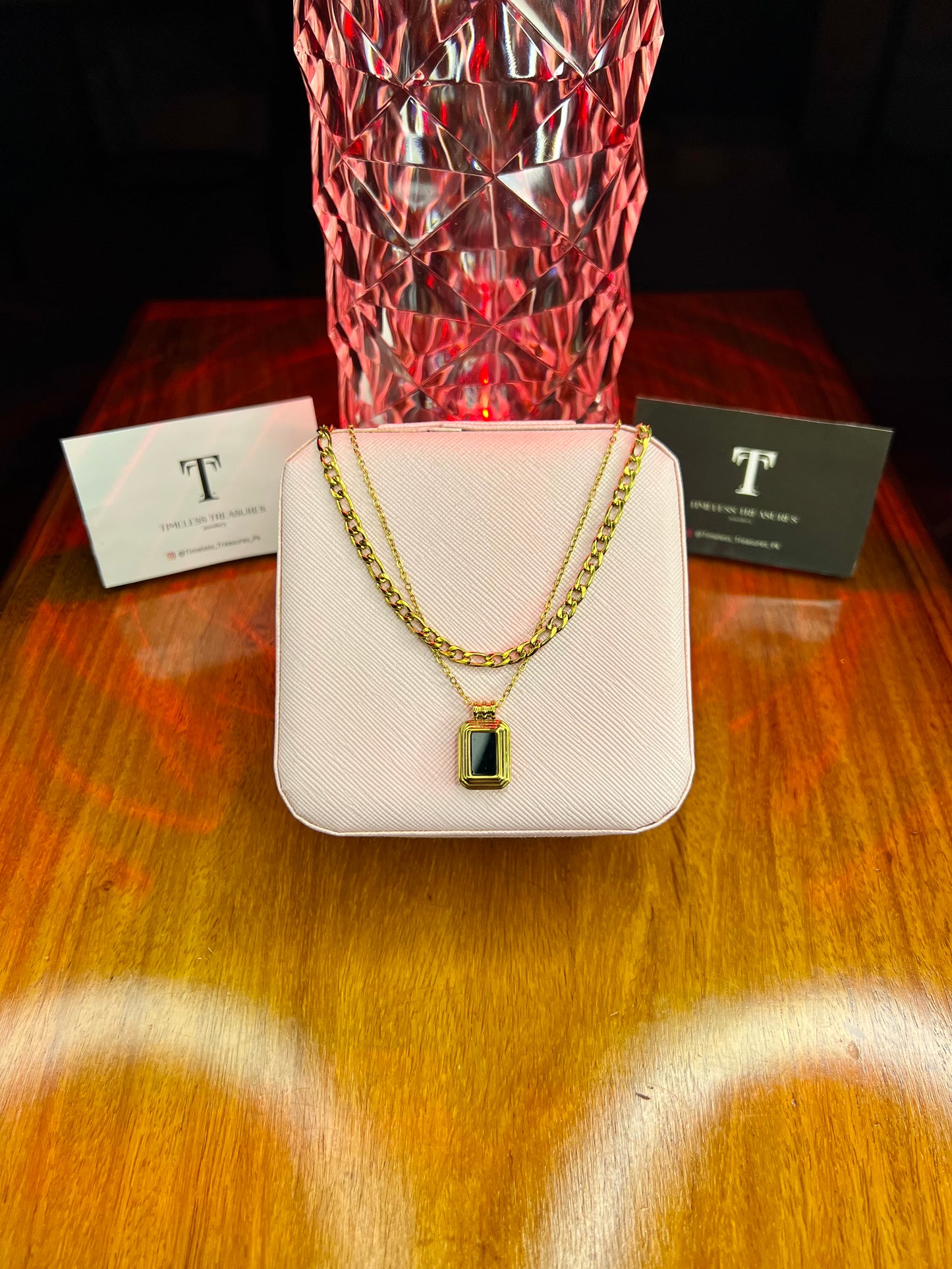 Premium Quality Stainless Steel 18k Double Chain Black Shell Necklace