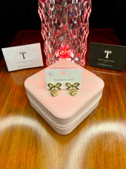 Premium Quality Stainless Steel 18k Bow Heart EarStuds