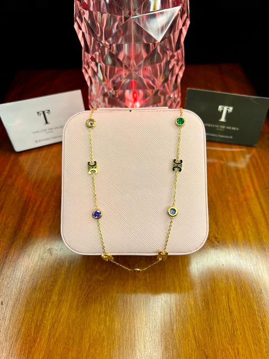 Premium Quality Stainless Steel 18k Multi Colour Stone Necklace