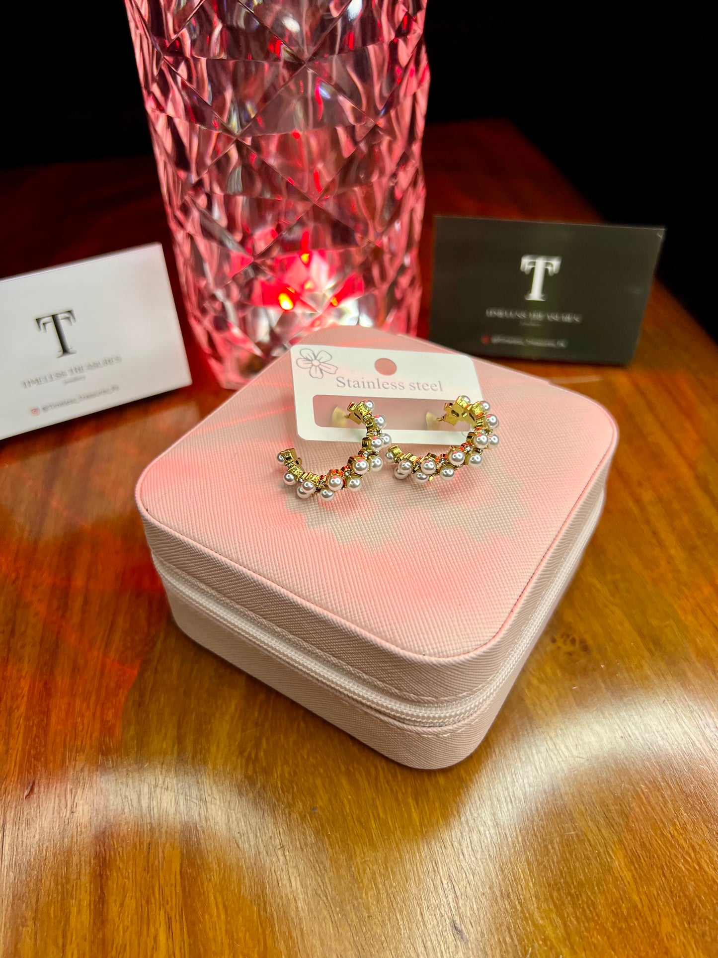 Premium Quality Stainless Steel 18k Pearl C Shape Earrings