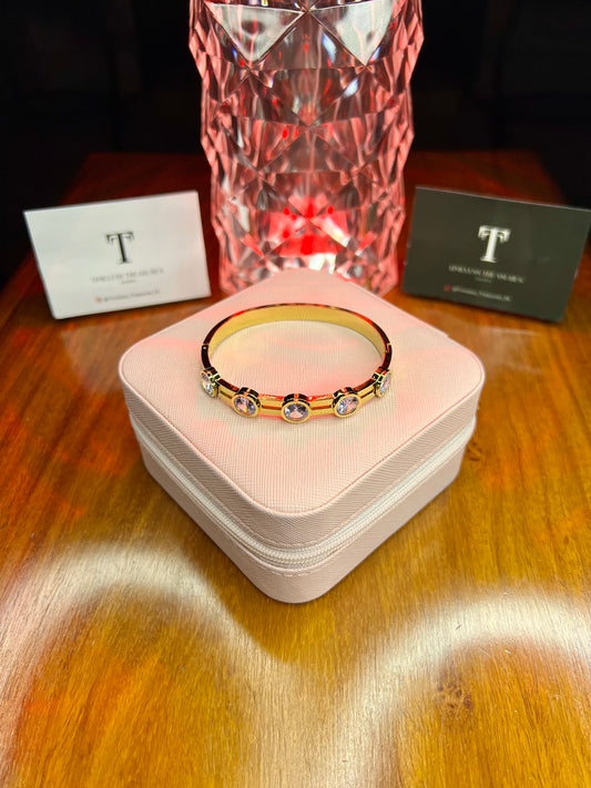 Premium Quality Stainless Steel 18k Multi Stones Gold Handcuff