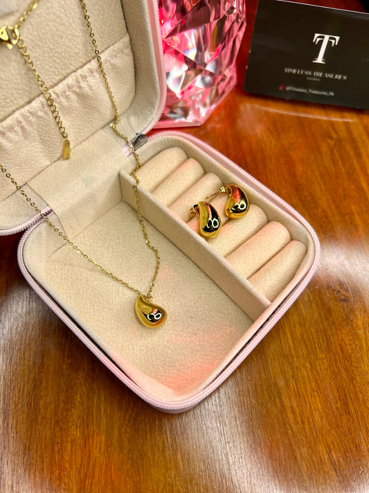 Premium Quality Stainless Steel 18k Drop Necklace Earring Set