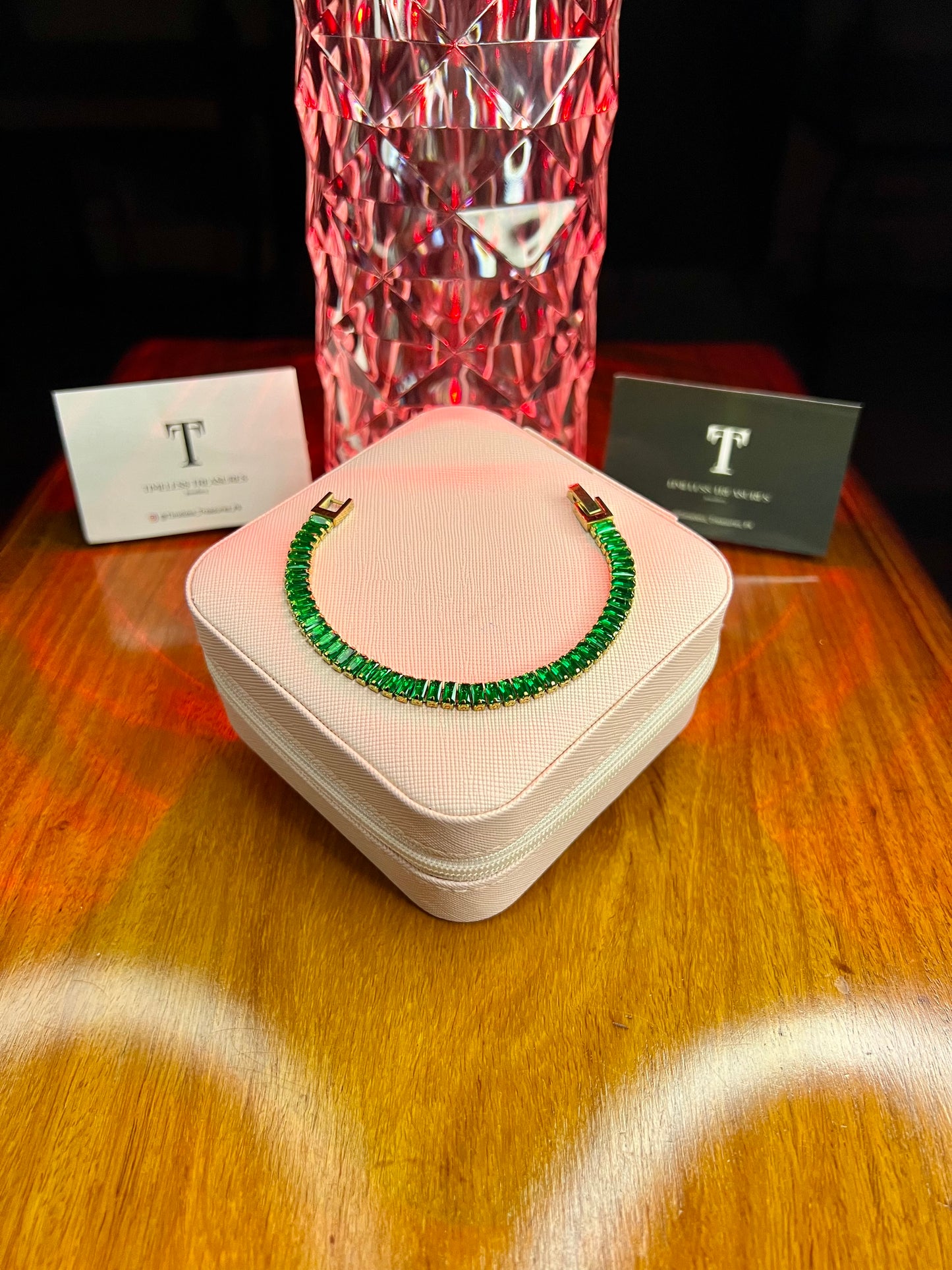 Premium Quality Stainless Steel 18k Green Stone Tennis Bracelet