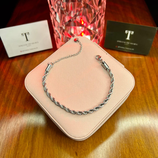 Premium Quality Stainless Steel 18k Rope Chain Bracelet (Silver)