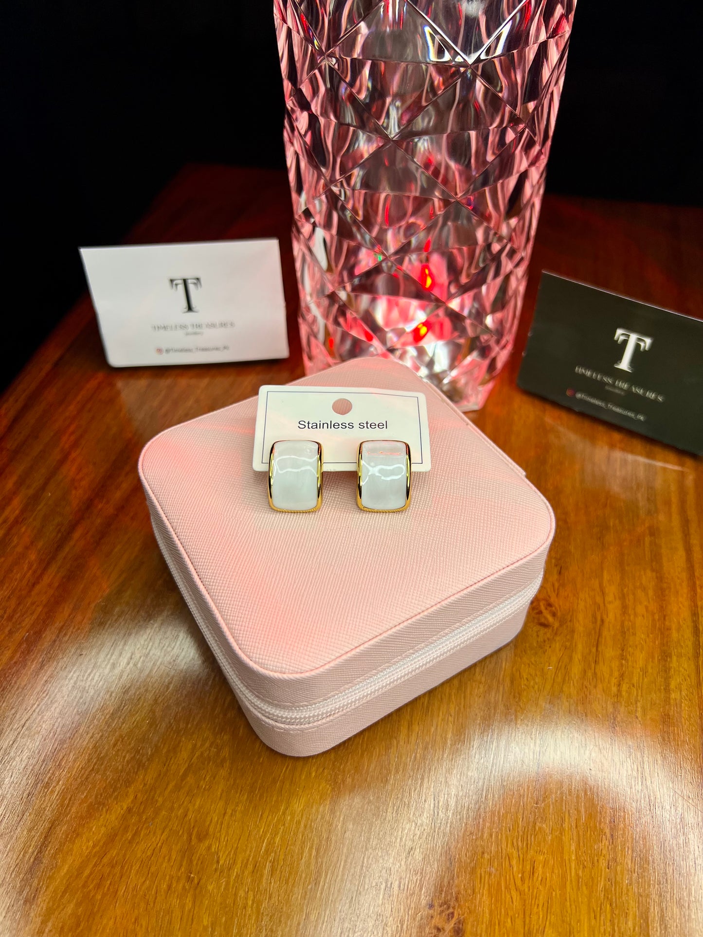 Premium Quality Stainless Steel 18k White Enamel EarStuds