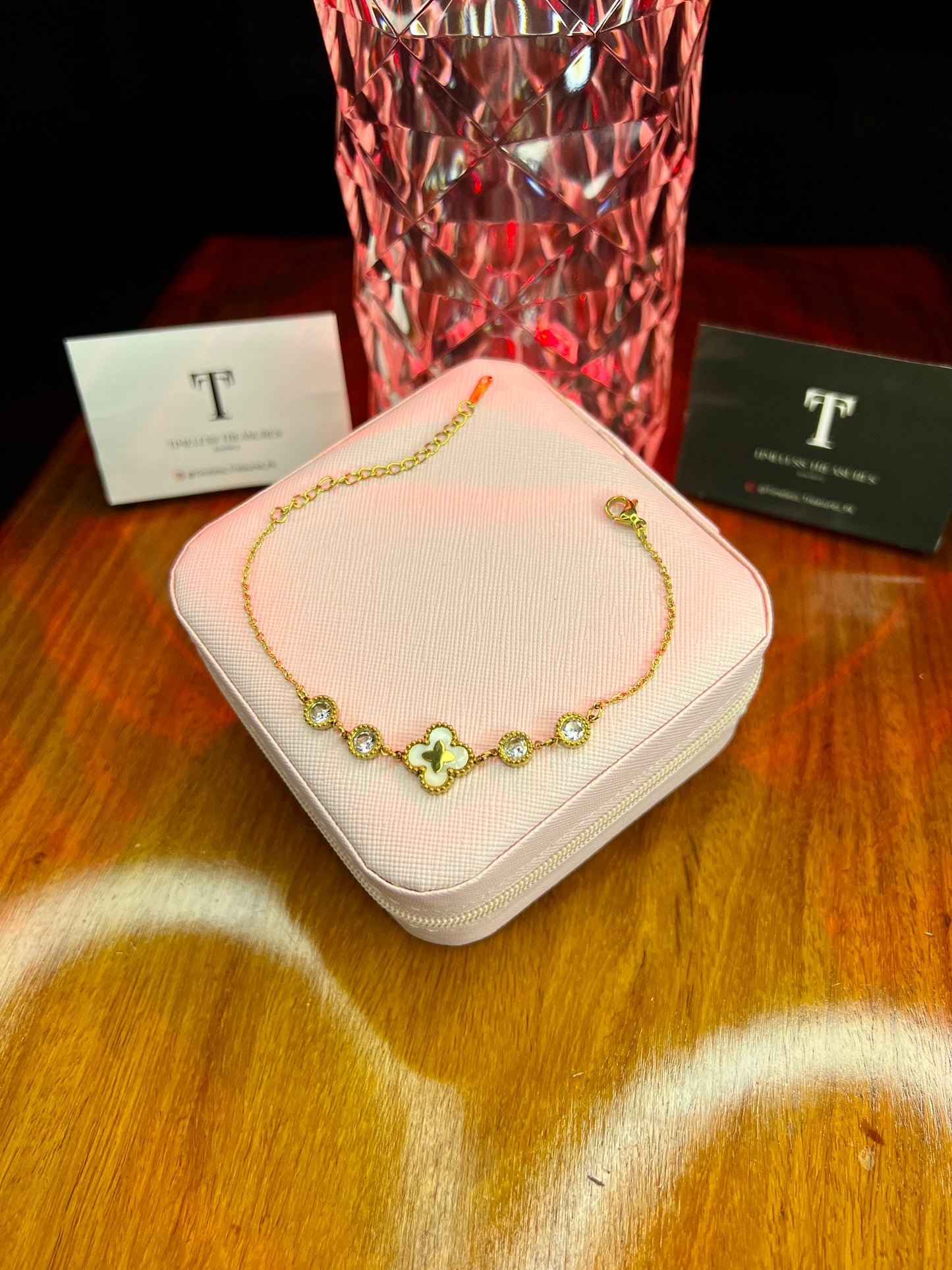 Premium Quality Stainless Steel 18k Zircon Clover Chain Bracelet