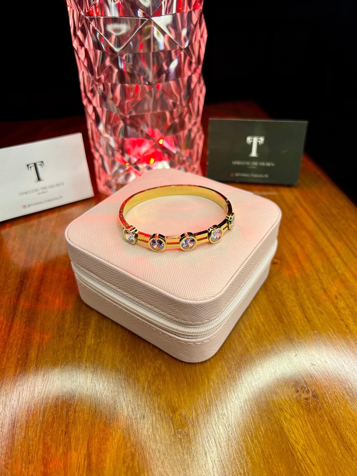 Premium Quality Stainless Steel 18k Multi Stones Gold Handcuff