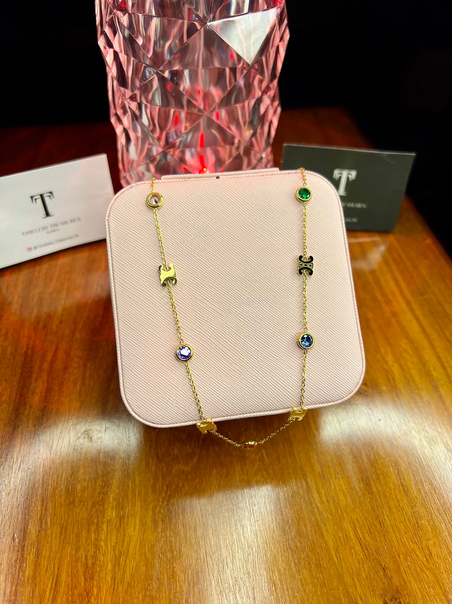 Premium Quality Stainless Steel 18k Multi Colour Stone Necklace